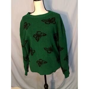 Major Label Group green knit sweater with black butterflies